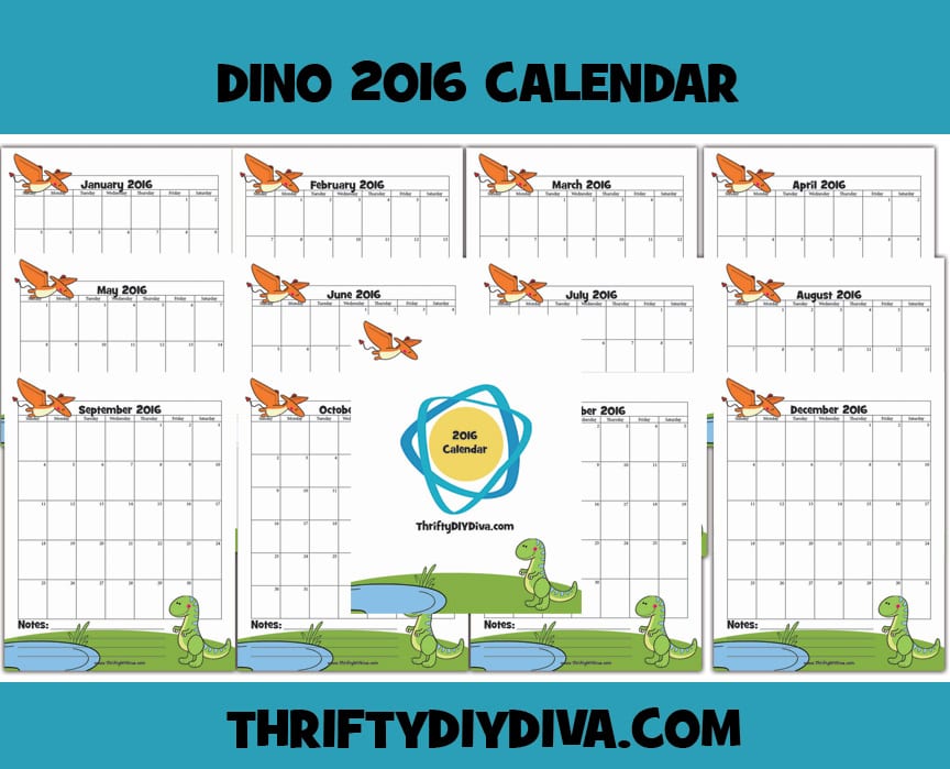 FREE Kids Printable Dinosaur Calendar 2016