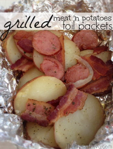 Grilled meat and potatoes foil packets
