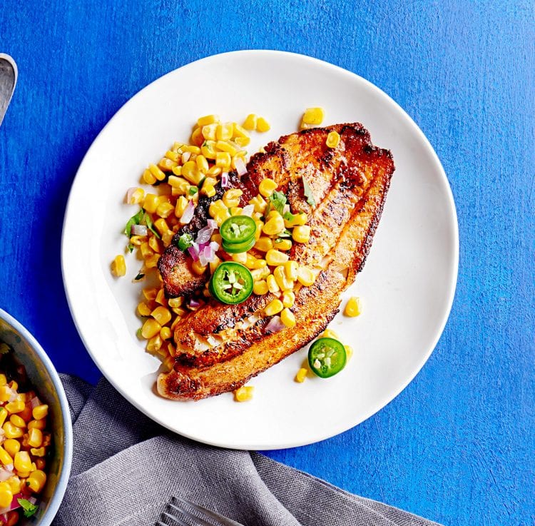 Chile Lime Tilapia with Corn Saute from BHG