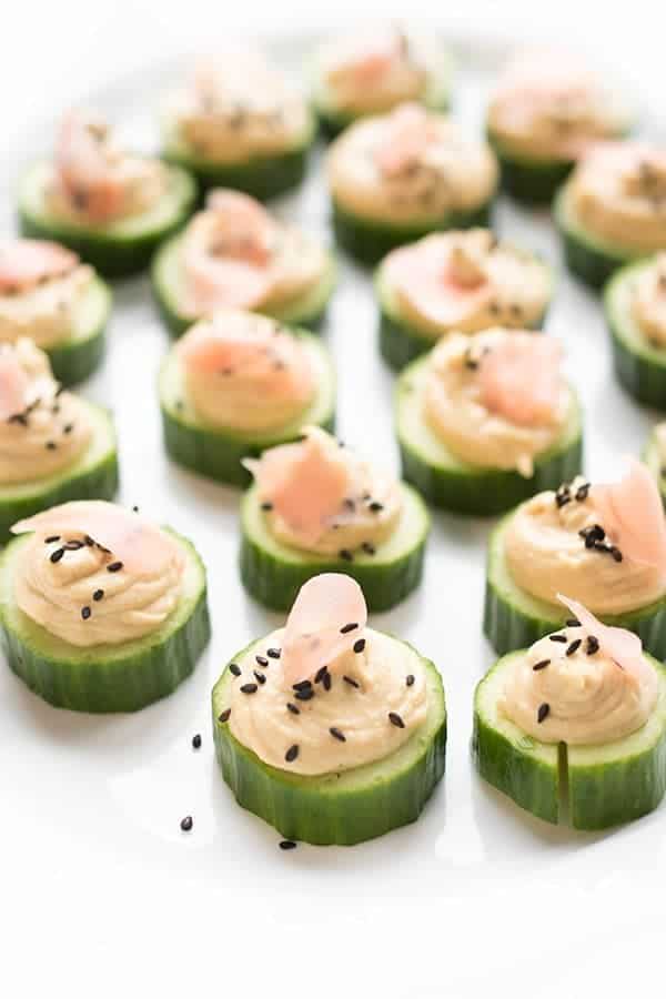 Cucumber Bites with Pickled Ginger & Hummus