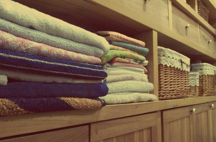 Stacked towels on dresser