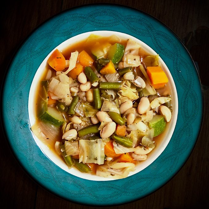  Bowl of garden vegetable and bean soup