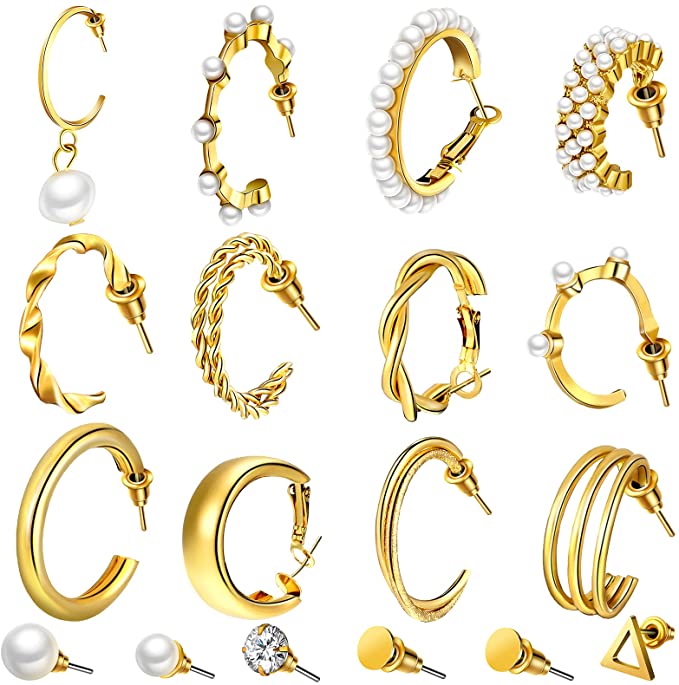 Chunky Gold Hoop & Stainless Steel Set on white background
