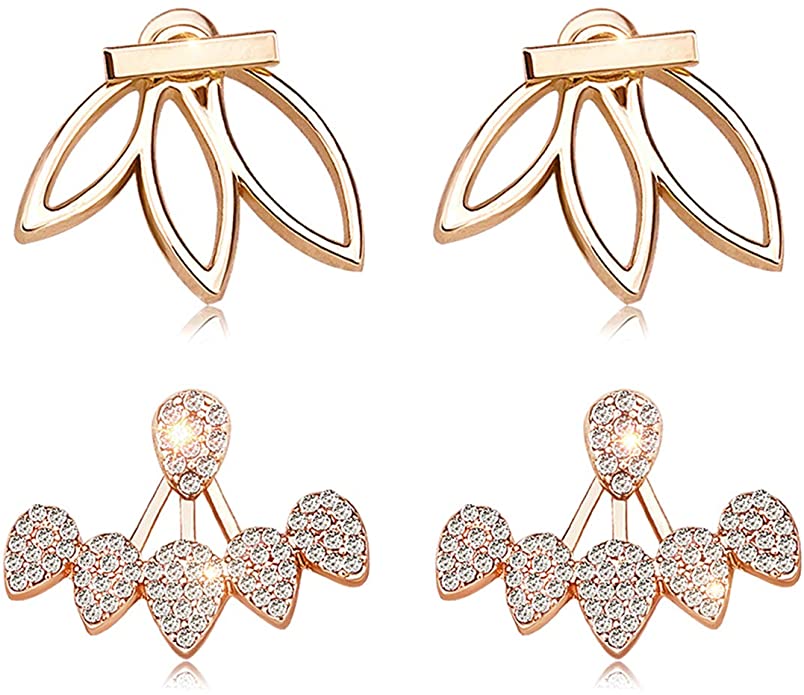 Suyi Fashion Hollow Lotus Flower Earrings Set on white background