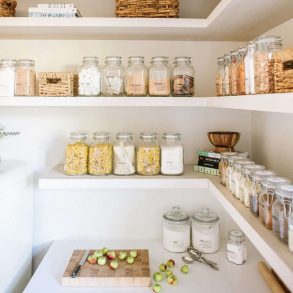 Pantry shelf with jars holding different items