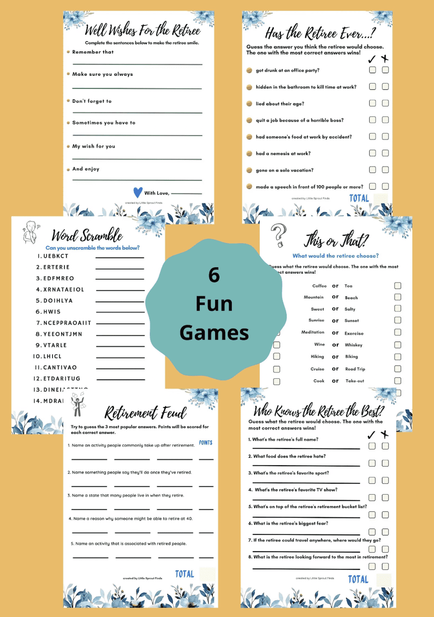 Retirement Printable Games Bundle